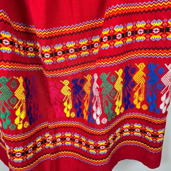 Handmade Guatemalan Red Mexican Skirt Colorful Embroidered Peasant Ethnic XL - Picture 3 of 13